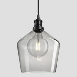 Brooklyn Tinted Glass Schoolhouse Pendant - 10 Inch - Smoke Grey 17 Brooklyn Tinted Glass Schoolhouse Pendant - 10 Inch - Smoke Grey -Lumi Home Shop 10 Inch Pendant TintedGlassSmokeGrey Industville Lighting Schoolhouse BlackHolder Brooklyn BR TGL SHP10 SG BKH w