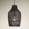 Boho Rattan Ceiling Pendant Light - 11 Inch - Vase - Black -Lumi Home Shop 11 Inch Pendant Black Industville Lighting Vase Boho BH RA VAP11 BK Lit TexturedBG