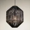 Boho Rattan Ceiling Pendant Light - 12 Inch - Diamond - Black -Lumi Home Shop 12 Inch Pendant Black Industville Lighting Diamond Boho BH RA DIP12 BK Lit TexturedBG