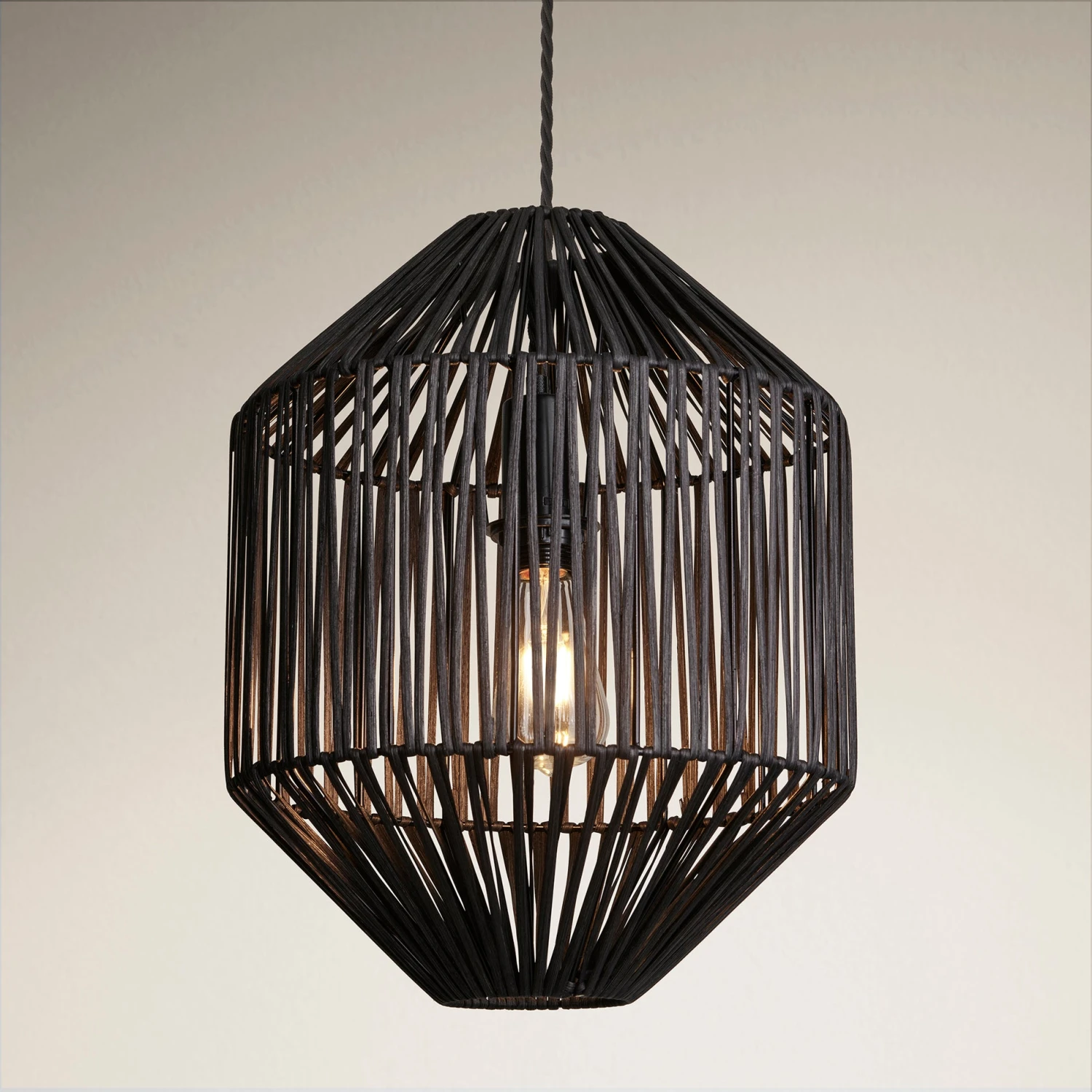 Boho Rattan Ceiling Pendant Light - 12 Inch - Diamond - Black 3 Boho Rattan Ceiling Pendant Light - 12 Inch - Diamond - Black