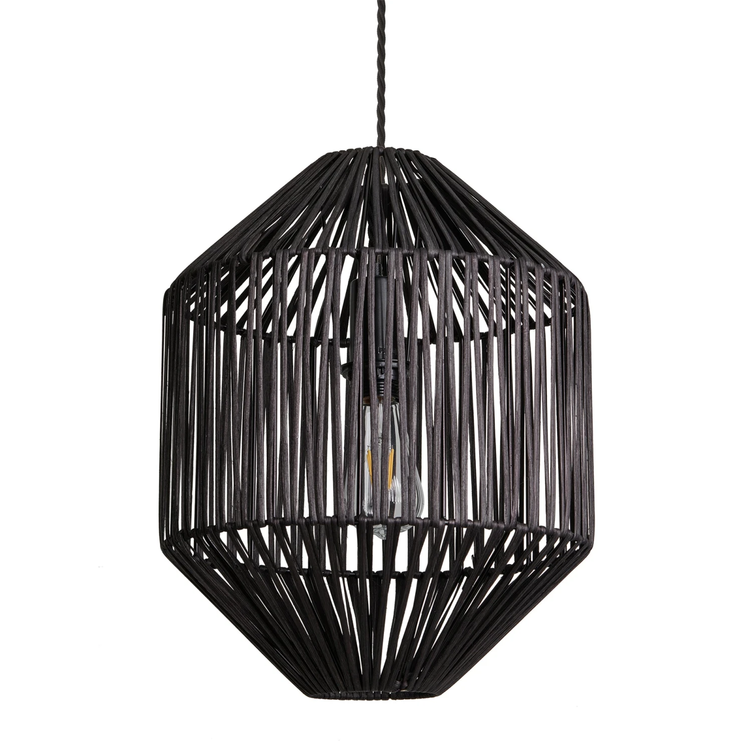 Boho Rattan Ceiling Pendant Light - 12 Inch - Diamond - Black 4 Boho Rattan Ceiling Pendant Light - 12 Inch - Diamond - Black - Image 2