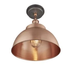 Brooklyn Outdoor & Bathroom Dome Flush Mount - 13 Inch - Copper -Lumi Home Shop 13 Inch FlushMount Copper Industville Lighting Dome CopperHolder Brooklyn IP65 BR IP65 DFM13 C CH Lit