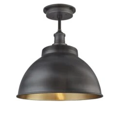 Brooklyn Outdoor & Bathroom Dome Flush Mount - 13 Inch - Pewter & Brass - Pre-order - Expected W/c 13th Of May -Lumi Home Shop 13 Inch FlushMount Pewter Brass Industville Lighting Dome PewterHolder GlobeGlass Brooklyn IP65 BR IP65 DFM13 BP PH GLGLit