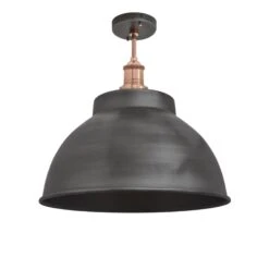 Brooklyn Dome Flush Mount - 13 Inch - Pewter -Lumi Home Shop 13 Inch FlushMount Pewter Industville Lighting Dome CopperHolder Brooklyn BR DFM13 P CH