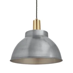 Sleek Dome Pendant - 13 Inch - Light Pewter -Lumi Home Shop 13 Inch Pendant LightPewter Industville Lighting Dome BrassHolder Sleek SL DP13 LP BH