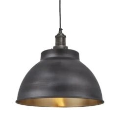 Brooklyn Dome Pendant - 13 Inch - Pewter & Brass - Pre-order - Expected W/c 13th Of May -Lumi Home Shop 13 Inch Pendant Pewter Brass Industville Lighting Dome PewterHolder Brooklyn BR DP13 BP PH