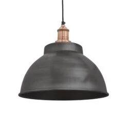 Brooklyn Dome Pendant - 13 Inch - Pewter -Lumi Home Shop 13 Inch Pendant Pewter Industville Lighting Dome Copper Holder Brooklyn BR DP13 P CH