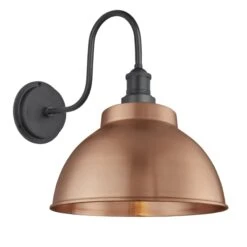 Swan Neck Outdoor & Bathroom Dome Wall Light - 13 Inch - Copper -Lumi Home Shop 13 Inch WallLight Copper Industville Lighting Dome PewterHolder SwanNeck IP65 SN IP65 DWL13 C PH