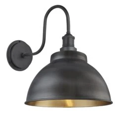 Swan Neck Outdoor & Bathroom Dome Wall Light - 13 Inch - Pewter & Brass - Pre-order - Expected W/c 13th Of May -Lumi Home Shop 13 Inch WallLight Pewter Brass Industville Lighting Dome PewterHolder SwanNeck IP65 SN IP65 DWL13 BP PH