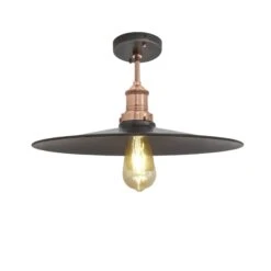 Brooklyn Flat Flush Mount - 15 Inch - Pewter -Lumi Home Shop 15 Inch FlushMount Pewter Industville Lighting Flat CopperHolder Brooklyn BR FFM15 P CH