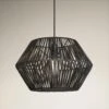Boho Rattan Ceiling Pendant Light - 15 Inch - Hex - Black -Lumi Home Shop 15 Inch Pendant Black Industville Lighting Hex Boho BH RA HXP15 BK Lit TexturedBG