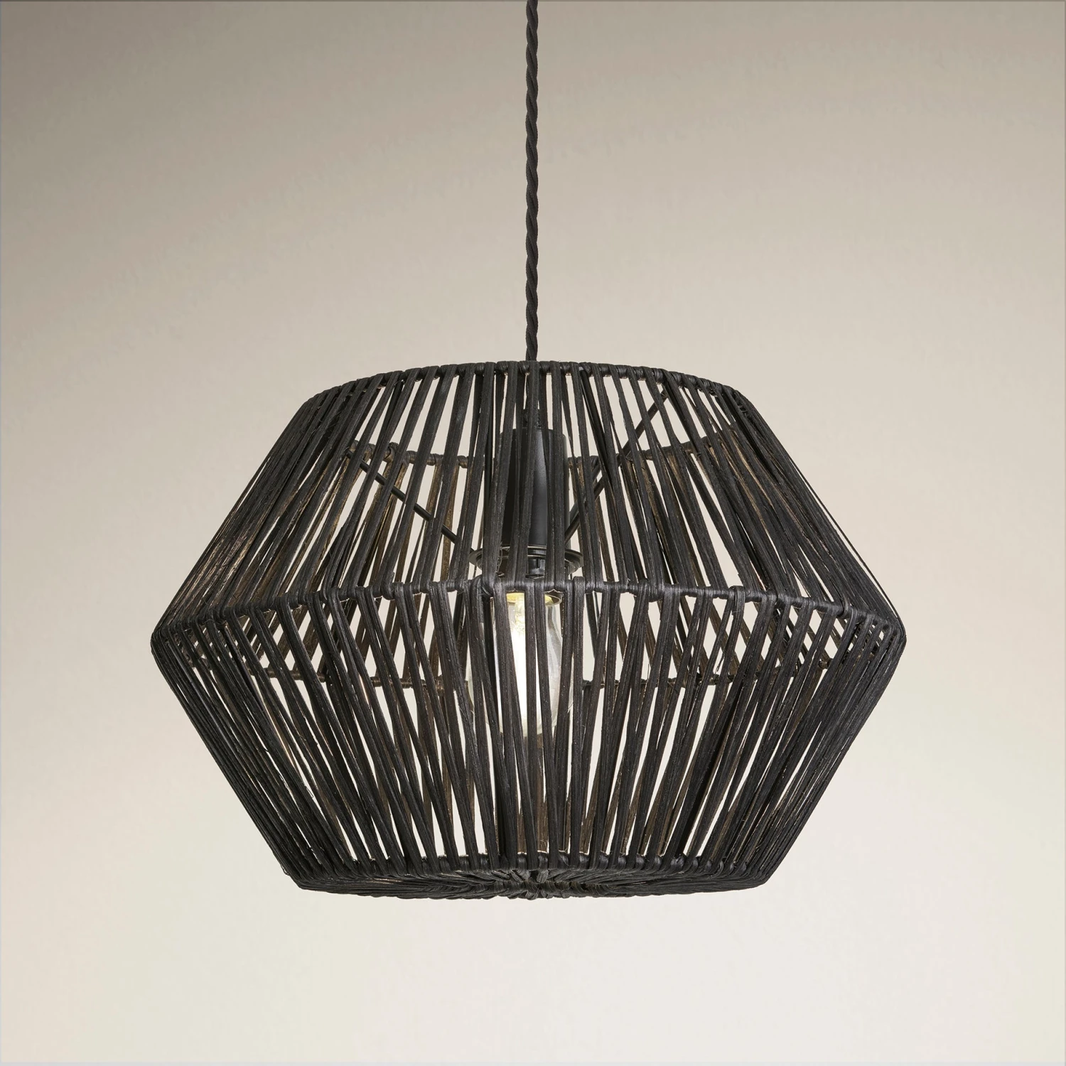 Boho Rattan Ceiling Pendant Light - 15 Inch - Hex - Black 3 Boho Rattan Ceiling Pendant Light - 15 Inch - Hex - Black