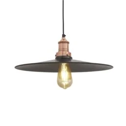 Brooklyn Flat Pendant - 15 Inch - Pewter -Lumi Home Shop 15 Inch Pendant Pewter Industville Lighting Flat CopperHolder Brooklyn BR FP15 P CH