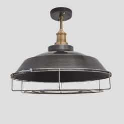 Brooklyn Step Flush Mount - 16 Inch - Pewter -Lumi Home Shop 16 Inch FlushMount Pewter Industville Lighting Step BrassHolder Cage Brooklyn BR SFM16 P BH CG