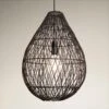 Coastal Rattan Ceiling Pendant Light - 16 Inch - Drop - Black 2 Coastal Rattan Ceiling Pendant Light - 16 Inch - Drop - Black -Lumi Home Shop 16 Inch Pendant Black Industville Lighting Drop Coastal CO RA DRP16 BK Lit TexturedBG