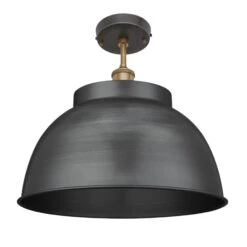 Brooklyn Dome Flush Mount - 17 Inch - Pewter -Lumi Home Shop 17 Inch FlushMount Pewter Industville Lighting Dome BrassHolder Brooklyn BR DFM17 P BH