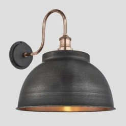 Swan Neck Outdoor & Bathroom Dome Wall Light - 17 Inch - Pewter & Copper