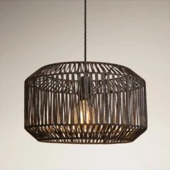 Boho Rattan Ceiling Pendant Light - 18 Inch - Drum - Black - Pre-order - Expected W/c 10th Of June