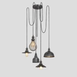 Brooklyn 5 Wire Pendant - Pewter - Includes Shades