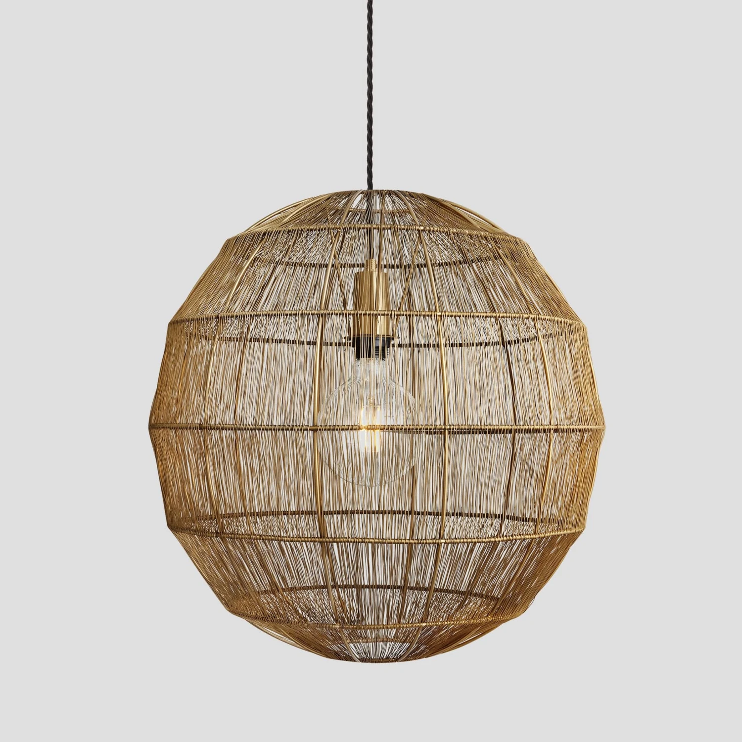 Handcrafted Wire Cage Pendant Light - 20 Inch - Globe - Brass 3 Handcrafted Wire Cage Pendant Light - 20 Inch - Globe - Brass