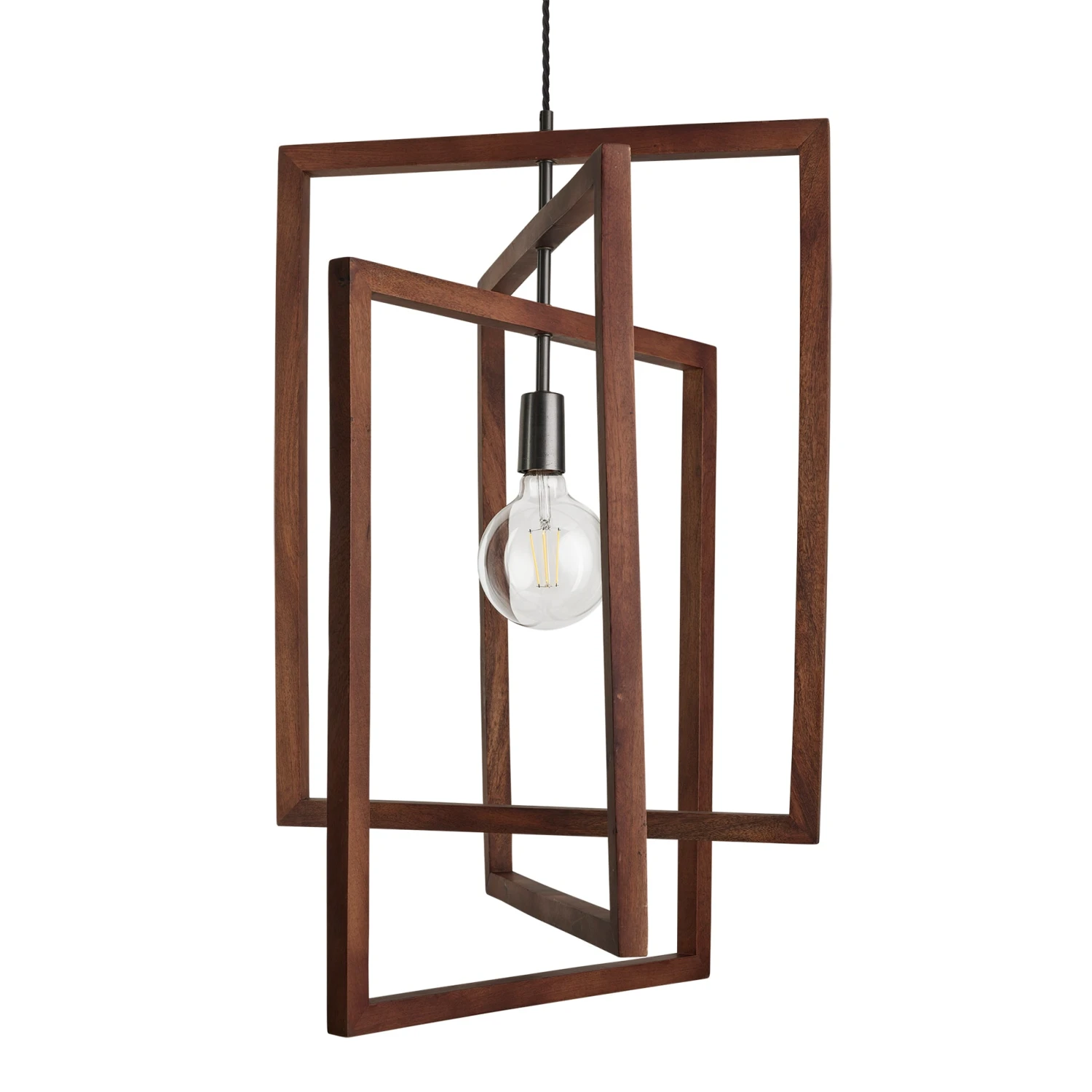 Wooden Geometric Ceiling Pendant Light - 20 Inch - Rectangle - Walnut - Image 2