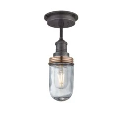 Brooklyn Outdoor & Bathroom Flush Mount - Pewter -Lumi Home Shop 3 Inch FlushMount Pewter Industville Lighting TubeGlass PewterHolder CopperRing Brooklyn IP65 BR IP65 FM PH CR