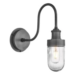 Swan Neck Outdoor & Bathroom Wall Light - Pewter - Tube Glass