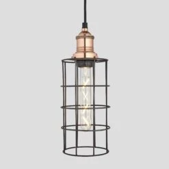 Brooklyn Wire Cage Pendant - 5 Inch - Pewter - Cylinder 11 Brooklyn Wire Cage Pendant - 5 Inch - Pewter - Cylinder -Lumi Home Shop 5 Inch Pendant Pewter Industville Lighting Cylinder CopperHolder Brooklyn BR WCP5 P CY CH