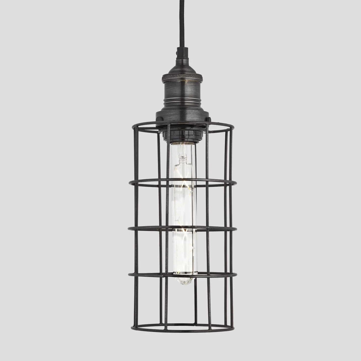 Brooklyn Wire Cage Pendant - 5 Inch - Pewter - Cylinder 3 Brooklyn Wire Cage Pendant - 5 Inch - Pewter - Cylinder