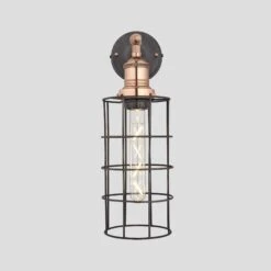 Brooklyn Wire Cage Wall Light - 5 Inch - Pewter - Cylinder 13 Brooklyn Wire Cage Wall Light - 5 Inch - Pewter - Cylinder -Lumi Home Shop 5 Inch WallLight Pewter Industville Lighting Cylinder CopperHolder Brooklyn BR WCWL5 P CY CH