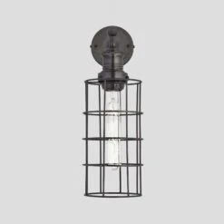 Brooklyn Wire Cage Wall Light - 5 Inch - Pewter - Cylinder 11 Brooklyn Wire Cage Wall Light - 5 Inch - Pewter - Cylinder -Lumi Home Shop 5 Inch WallLight Pewter Industville Lighting Cylinder PewterHolder Brooklyn BR WCWL5 P CY PH
