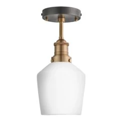 Brooklyn Opal Glass Schoolhouse Flush Mount Light - 5.5 Inch -Lumi Home Shop 5.5 Inch FlushMount OpalGlass Industville Lighting Schoolhouse BrassHolder Brooklyn BR OGL SHFM5 W BH