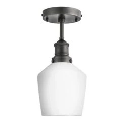 Brooklyn Opal Glass Schoolhouse Flush Mount Light - 5.5 Inch -Lumi Home Shop 5.5 Inch FlushMount OpalGlass Industville Lighting Schoolhouse PewterHolder Brooklyn BR OGL SHFM5 W PH