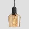 Knurled Tinted Glass Schoolhouse Pendant - 5.5 Inch - Amber -Lumi Home Shop 5.5 Inch Pendant Glass Industville Lighting Schoolhouse BlackHolder Knurled KN TGL SHP5 A BKH