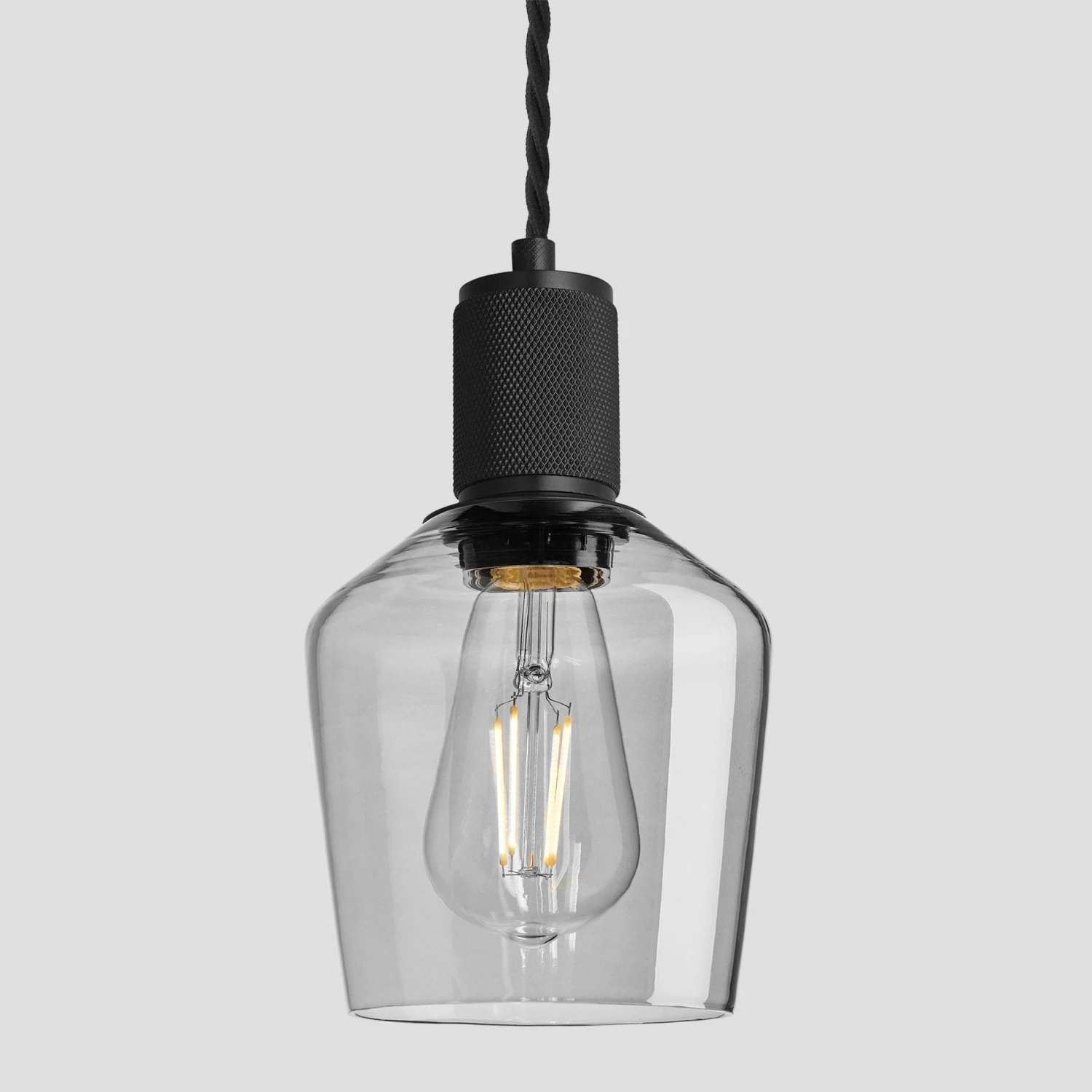 Knurled Tinted Glass Schoolhouse Pendant - 5.5 Inch - Smoke Grey 4 Knurled Tinted Glass Schoolhouse Pendant - 5.5 Inch - Smoke Grey - Image 2