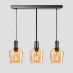 Sleek Tinted Glass Schoolhouse 3 Wire Oval Cluster Lights - 5.5 Inch - Amber