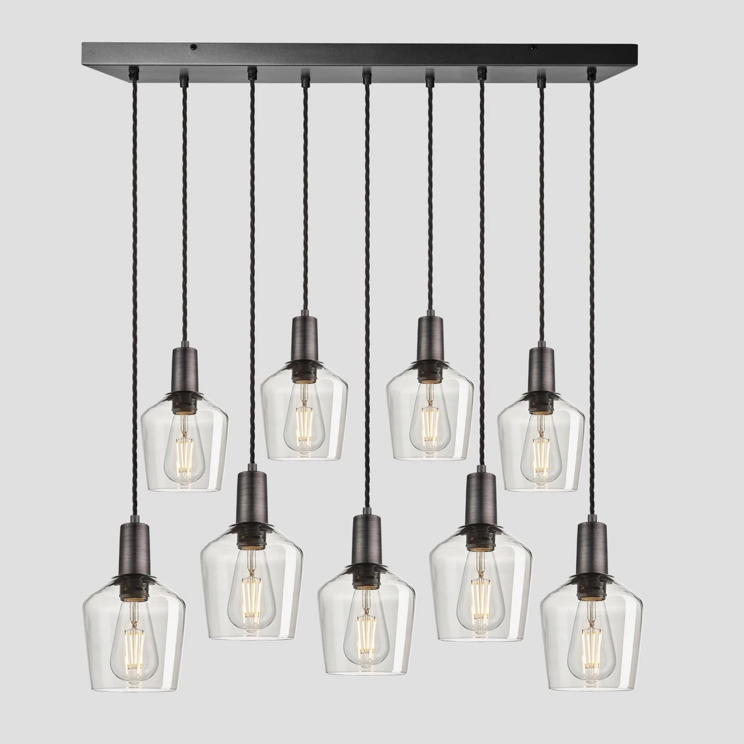 Sleek Tinted Glass Schoolhouse 9 Wire Cluster Lights - 5.5 Inch - Smoke Grey 4 Sleek Tinted Glass Schoolhouse 9 Wire Cluster Lights - 5.5 Inch - Smoke Grey - Image 2