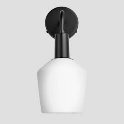 Sleek Opal Glass Schoolhouse Wall Light - 5.5 Inch -Lumi Home Shop 5.5 Inch WallLight OpalGlass Industville Lighting Schoolhouse BlackHolder Sleek SL OGL SHWL5 W BKH