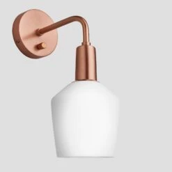 Sleek Opal Glass Schoolhouse Wall Light - 5.5 Inch -Lumi Home Shop 5.5 Inch WallLight OpalGlass Industville Lighting Schoolhouse CopperHolder Sleek SL OGL SHWL5 W CH ANGLED