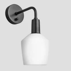 Sleek Opal Glass Schoolhouse Wall Light - 5.5 Inch -Lumi Home Shop 5.5 Inch WallLight OpalGlass Industville Lighting Schoolhouse PewterHolder Sleek SL OGL SHWL5 W PH ANGLED