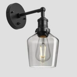 Brooklyn Tinted Glass Schoolhouse Wall Light - 5.5 Inch - Smoke Grey 17 Brooklyn Tinted Glass Schoolhouse Wall Light - 5.5 Inch - Smoke Grey -Lumi Home Shop 5.5 Inch WallLight TintedGlassSmokeGrey Industville Lighting Schoolhouse BlackHolder Brooklyn BR TGL SHWL5 SG BKH Angled w