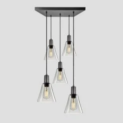 Sleek Tinted Glass Flask 5 Wire Square Cluster Lights - 6 Inch - Smoke Grey