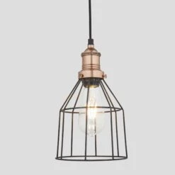 Brooklyn Wire Cage Pendant - 6 Inch - Pewter - Cone -Lumi Home Shop 6 Inch Pendant Pewter Industville Lighting Cone CopperHolder Brooklyn BR WCP6 P CN CH