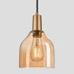 Sleek Tinted Glass Cone Pendant - 6 Inch - Amber 7 Sleek Tinted Glass Cone Pendant - 6 Inch - Amber -Lumi Home Shop 6 Inch Pendant Tinted Glass Amber Cone Brass Sleek SL TGL CP6 A BH Lit