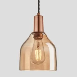 Sleek Tinted Glass Cone Pendant - 6 Inch - Amber 9 Sleek Tinted Glass Cone Pendant - 6 Inch - Amber -Lumi Home Shop 6 Inch Pendant Tinted Glass Amber Cone Copper Sleek SL TGL CP6 A CH Lit