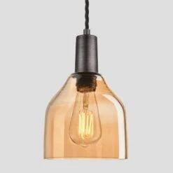 Sleek Tinted Glass Cone Pendant - 6 Inch - Amber 8 Sleek Tinted Glass Cone Pendant - 6 Inch - Amber -Lumi Home Shop 6 Inch Pendant Tinted Glass Amber Cone Pewter Sleek SL TGL CP6 A PH Lit