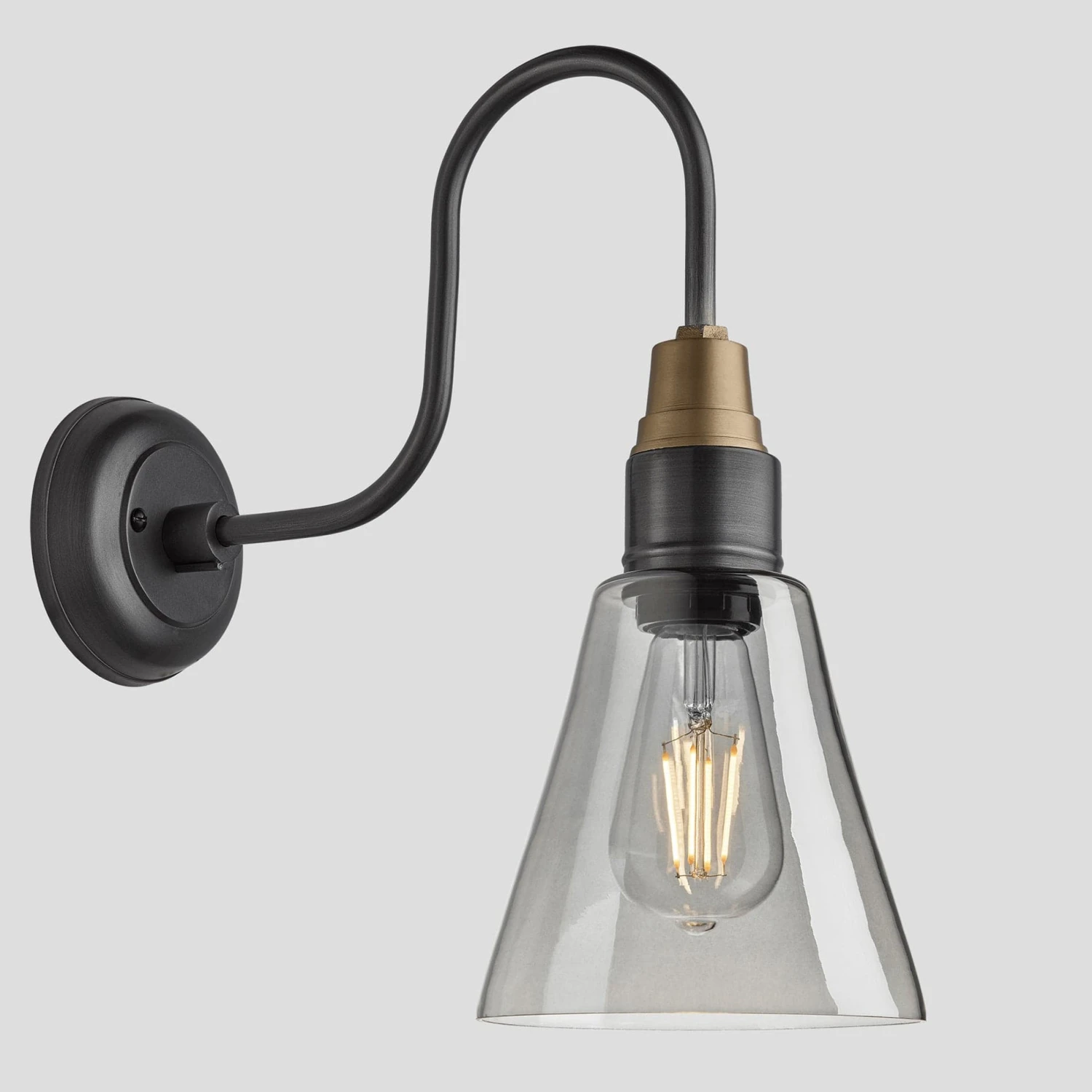 Swan Neck Tinted Glass Flask Wall Light - 6 Inch - Smoke Grey 3 Swan Neck Tinted Glass Flask Wall Light - 6 Inch - Smoke Grey