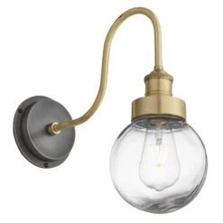 Swan Neck Outdoor & Bathroom Wall Light - Brass - Globe Glass