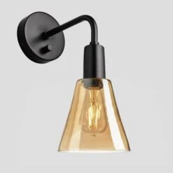 Sleek Tinted Glass Flask Wall Light - 6 Inch - Amber -Lumi Home Shop 6 Inch WallLight Glass Industville Lighting Flask BlackHolder Sleek SL TGL FLWL6 A BKH Angled