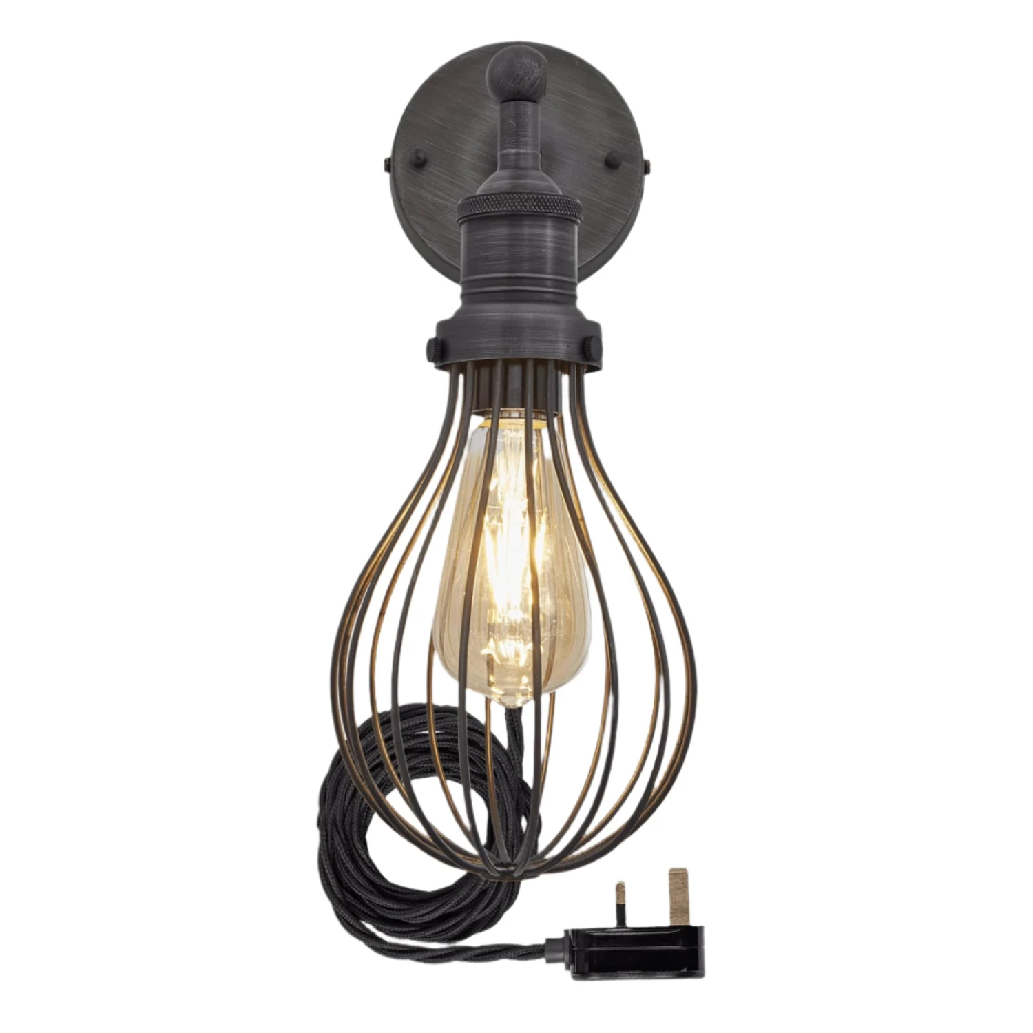 Brooklyn Balloon Cage Wall Light - 6 Inch - Pewter - With Plug 4 Brooklyn Balloon Cage Wall Light - 6 Inch - Pewter - With Plug - Image 2